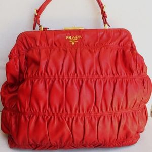 Prada Red Gaufre Nappa Leather Frame Top Bag